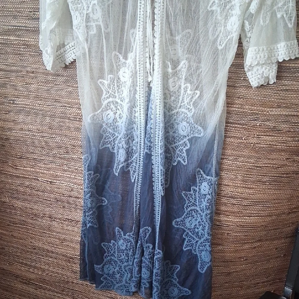 Boho Lace Kimono – Ombre Blue Fade & Romantic Lace - Picture 2 of 10